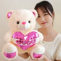 40Cm Kawaii Sequin รักหมีเท็ดดี้ยัดไส้ของเล่นน่ารัก Plush ผ้ากำมะหยี่หมีหัวใจตุ๊กตาสาวคนรักของขวัญวันวาเลนไทน์