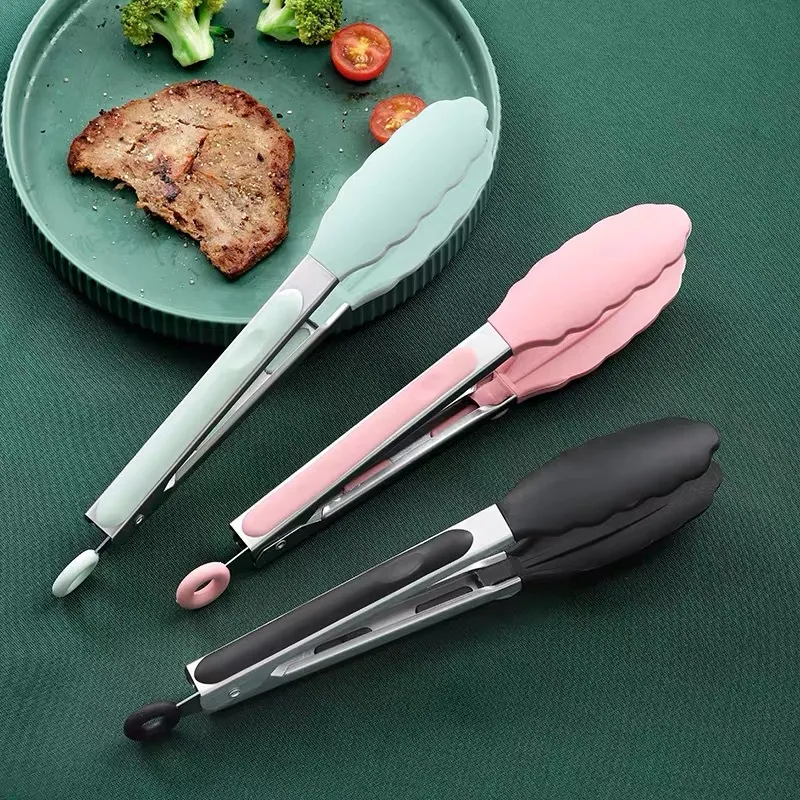 Food Tong Stainless Steel Kitchen Tongs Silicone Nylon Non-Slip Cooking  Clip Clamp BBQ Salad Tools Grill Kitchen Accessories