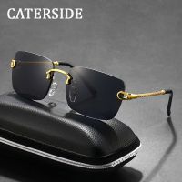 {Paopao glasses} CATERSIDE คลาสสิกที่ไม่มีขอบแว่นกันแดดผู้ชายสแควร์หรูหราวินเทจยี่ห้ออาทิตย์แว่นตาผู้หญิงเคลือบ2.3เลนส์ขับรถแว่นตา UV400