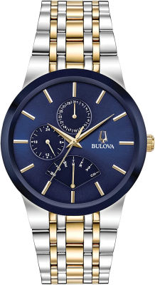 Bulova Mens Modern Two-Tone Stainless Steel Multi-Function Quartz Watch, Blue Dial Style: 98C132