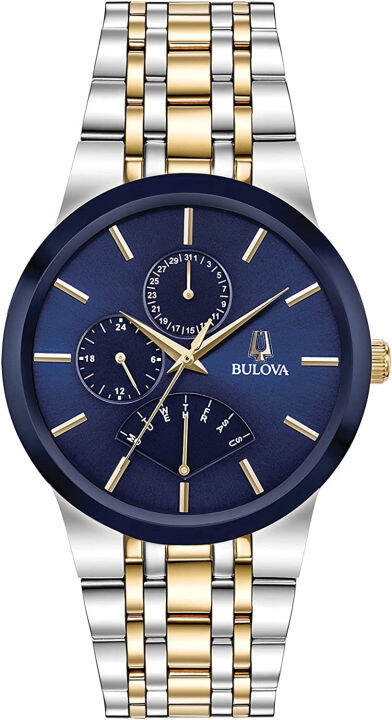 bulova-mens-modern-two-tone-stainless-steel-multi-function-quartz-watch-blue-dial-style-98c132