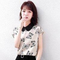 [COD][Love Fashion Clothing Accessories Boutique] Hot-Selling nd Discount Store Shopping Mall Counter Chiffon Top Women Printed Small Shirt 2022 New Style Short-Sleeved