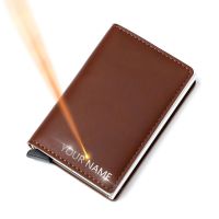 Leather Men Card Wallets Free Name Customized Rfid Black Slim Mini Wallet Card Holder Small Money Bag Male Purses Card Holders