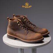 Giày Boots Cổ Lửng Nam Combat Da Bò Nâu Sáp Đế Khâu Mckay