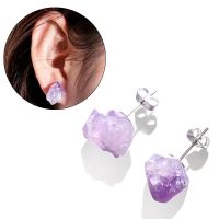 Dunted Fashion Chunk Gem Rock Fluorite คริสตัลจากธรรมชาติหินแอเมทิสต์หยาบต่างหูไม่สม่ำเสมอ