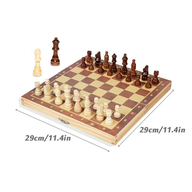 พร้อมส่ง-wooden-chess-set-folding-magnetic-large-board-with-34-chess-pieces-interior-for-storage-portable-travel-board-game-set-ชุดหมากรุกไม้พับกระดานแม่เหล็กขนาดใหญ่พร้อมหมากรุก-34-ชิ้นภายในสำหรับการ