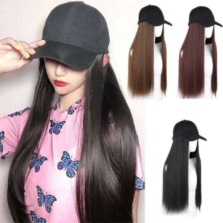 Wig hat Baseball cap hat Long wig Straight hair Cap with hair Synthetic✨In  Stock | Lazada PH