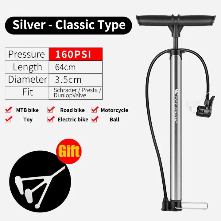 WEST BIKING Bicycle Pump Stainless Steel Inflator 160PSI High Pressure