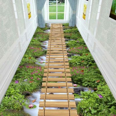 【YF】 Pontoon Bridge 3D Carpet for Living Room Hallway Corridor Rugs Long Pastoral Passageway Kitchen Bedroom Rug Landscape Mat