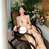 The seaside holiday beach dress female summer new tourism photo printing condole belt loose dress long skirt