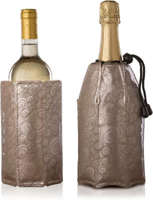 Vacu Vin Active Champagne Cooler Set - Reusable, Flexible Wine Bottle Cooler - Platinum - Champagne Cooler Sleeve For Standard Size Bottles - Insulated Champagne Bottle Chiller to Keep Cold