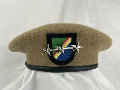 US ARMY RANGER REGIMENT WOOL KHAKI BERET OFFICER 3 STAR LIEUTENANT GENERAL RANK All Sizes