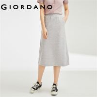 GIORDANO Women Skirts Elastic Waist 100 Cotton Comfort Skirts Solid Color Slant Pockets Simple Casual Long Skirts 05463466 HOT ●8/14✲◄