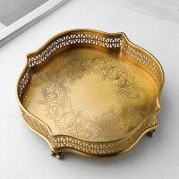 European Palace Brass Tray Decorative Classical Copper Carved Craft Fruit Plate Jewelry Necklace Display Plate Coffee Table Tray Baking Trays  Pans