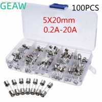 ✵ 100Pcs Fast-blow Glass Tube Fuses 5x20 Household Fuses Car Glass Tube Fuses Assorted Kit 5X20 with Box Fusiveis 0.2A-20A