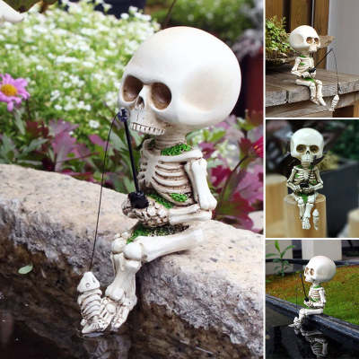 Skeleton Fishing Decorative Figurines Creative Fishing Skeleton Decoration Creative Halloween Decoration Figurines Skeleton Fishing Resin Crafts Ornament Miniature Skeleton Fishing Decorations