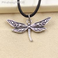 New Fashion Tibetan Silver Color Dragonfly Pendant Necklace Choker Charm Black Leather Cord Factory Price Handmade Jewelry