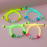 4Pcs/set Handmade Adjustable Love Words Beads Luminous Rope Bracelet for Teens Girls Kids Friendship Party Birthday Jewelry Gift