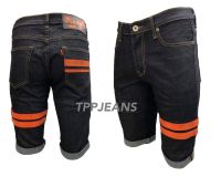 TPPJEANS TM Mens Denim กางเกงยีนส์ขาสั้นชายสีดำยีนส์ผ้ายืดสวมใส่สบาย แถบหนังส้ม เป้าซิป Size 28-36 รับชำระปลายทาง.