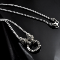 Real Silver Long Chain Retro Necklace Women S925 Sterling Silver Marcasite Stone Pendant Necklace Thai Silver Necklace Jewelry