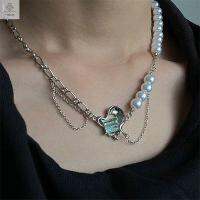 KISSCAT สร้อย jewelry สร้างสรรค์ ย้อนยุค Choker กระดูกไหปลาร้า คริสตัลสีเขียว ผู้หญิง เครื่องประดับเจ้าสาว สีเงิน สาวๆ สร้อยคอมุกเย็บรัก สร้อยคอสไตล์เกาหลี สร้อยคอหัวใจกลวง โซ่กระดูกไหปลาร้า