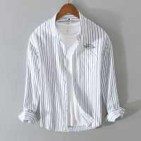 Mens Long Sleeve Striped Shirts Casual Standard-fit Button-down Shirt Tops Male Letter Embroidery Oversized Shirt