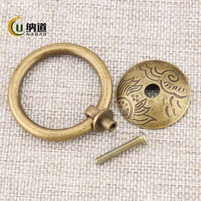[COD] Chinese wardrobe cabinet door pure copper handle bronze single hole drawer pull ring round retro