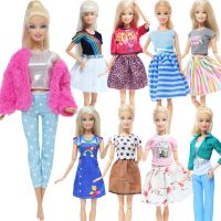 One Set Fashion Doll Clothes Dress Daily Casual Wear Plaid Coat T-Shirt Pants Trousers Accessories Clothes for Barbie Doll Toy