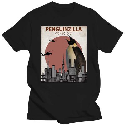 2022 100 Cotton Penguinzilla Funny Emperor Penguin Lovers Tshirt Gift Tee Shirt 100% Cotton Gildan