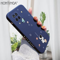 Hontinga เคสโทรศัพท์สำหรับ Samsung Galaxy A12 M12,เคสใสขอบซิลิโคนนิ่มทรงสี่เหลี่ยมลายการ์ตูน NASA นักบินอวกาศเคสยางเต็มฝาปิดกล้องเคสกันรอยด้านหลังสำหรับเด็กผู้ชาย