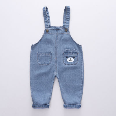 New Spring Autumn Cotton Cartoon Pattern Children Boys Fashion Denim Camisole Jeans Pants 0-4 Years Kid Overall Long Pants