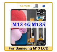 M13จอแอลซีดีสำหรับซัมซุงของแท้4G M135F M135F M135 /Ds อะไหล่ชุดประกอบดิจิไทเซอร์พร้อมอะไหล่ซ่อมกรอบ