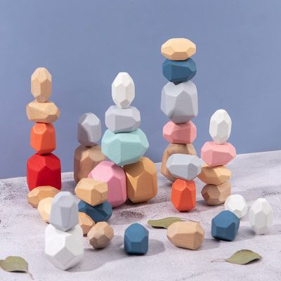 * หินไม้ใหม่ของเล่น Montessori ความคิดสร้างสรรค์สไตล์นอร์ดิกชุดเกมรุ้งซ้อนบล็อกตัวต่อสร้างความสมดุล Wood Toy ของขวัญ