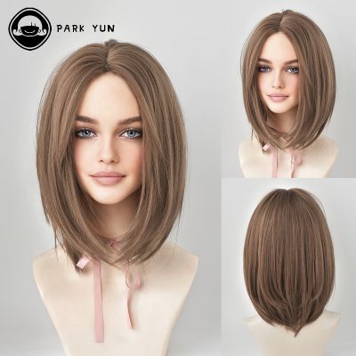 【jw】◘♝✠ Date Short Straight Synthetic Wigs for Flaxen Color Bob with Bangs Resistant Fake Hair