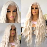 AIMEYA Platinum Blonde Lace Front Wigs for Women Long Natural Wave Synthetic Hair Glueless Heat Resistant Fiber Hair Free Part [ Hot sell ] Decoration Center