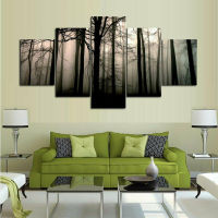 Multi Panel Foggy Forest Walk Canvas Wall Art Tree 5 Piece Nature Hiking Trail Pictures Poster HD Print No Framed 5 Panel