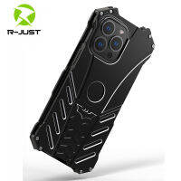 Original R-JUST โลหะสำหรับ 14 Pro Max 13 12 Mini 11 SE Xs Xr X 7 8 Plus Tough Alloy เกราะกันกระแทกผิว Funda