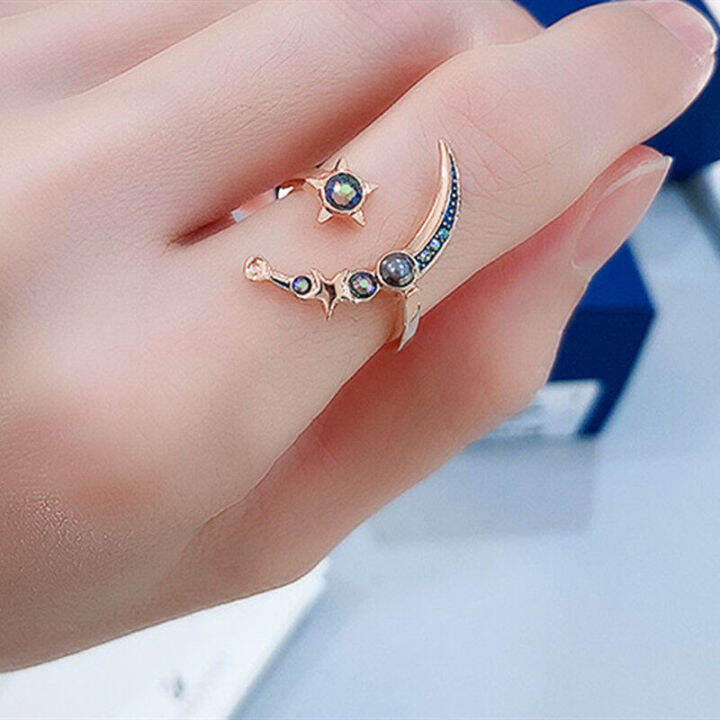 Swarovski Starry Night Moon Ring Rose Gold Cute Ring for Women Girls