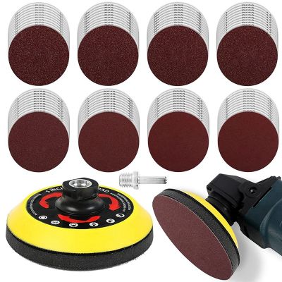 5 Inch Upgraded and Loop Backing Pad with 80PCS Sanding Discs, Angle Grinder Attachments with 5/8-11, Drill Sanding Pad