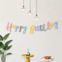 INS Macaroon Script Happy Birthday Banner Baby Shower Pink Yellow Blue Purple Garland Backdrops Banners Streamers Confetti