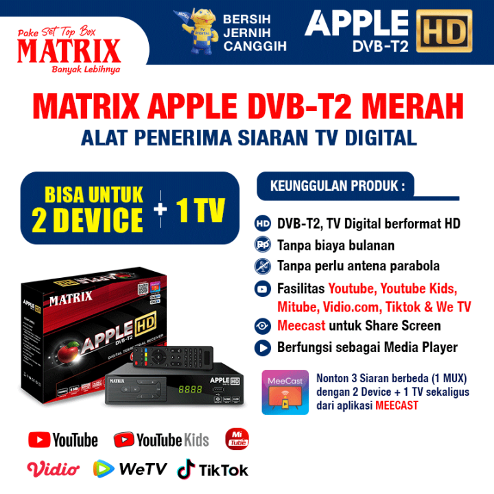 Set Top Box Matrix Apple Merah HD DVB-T2 STB Metrik Dengan Aplikasi ...