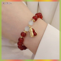 RUASA จี้ลูกปัดสีแดงทรงถั่วสำหรับผู้หญิงนำโชคสร้อยข้อมือลูกปัดนำโชคมาใหม่ของขวัญงานเทศกาลกำไลข้อมือสไตล์จีน