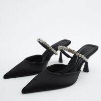 HOT★Summer New Pointed Toe Sexy Sandals Black Stiletto Womens Shoes 2022 Fashion Comfortable Non-slip Explosion Style Mules Pumps