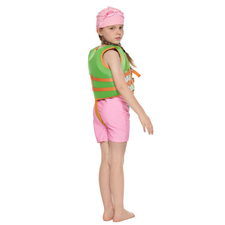 เสื้อชูชีพเด็กพิมพ์ลายดอกไม้สีเขียวเด็กผู้หญิงฤดูร้อนน่ารักเสื้อว่ายน้ำเพื่อความปลอดภัย