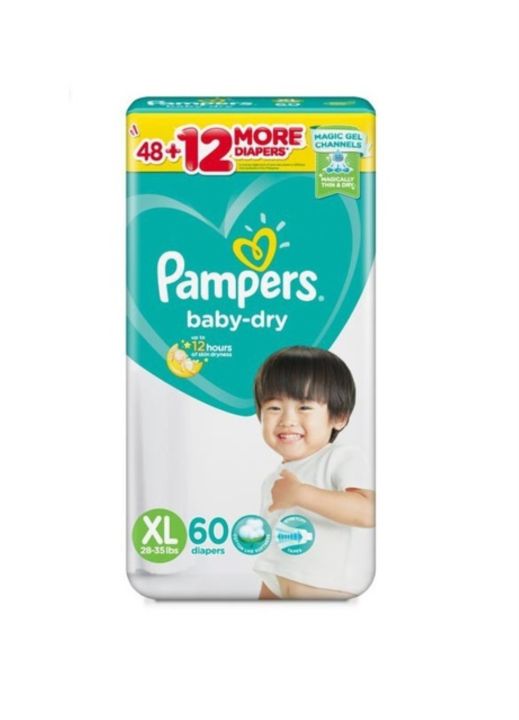 Pampers Baby Dry Taped Diapers XL 60s | Lazada PH