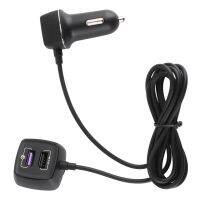 Fast Car Charger 4พอร์ต USB สำหรับ QC 3.0 Fast Charging ที่นั่งด้านหลังขยาย W/ สายไฟ60W 12V