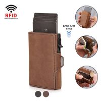 Real Cow Genuine Leather Men Wallets Rfid Slim Thin Smart Card Holder Wallets Pop Up Male Purse Money Bags Wallets for Man 2023