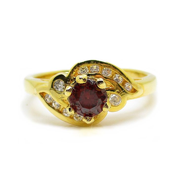 แหวนผู้หญิงมินิมอล-แหวนพลอยโกเมนหญิง-แหวนชุบทองไม่ลอก-พลอยโกเมน-ประดับเพชร-แหวนชุบทอง-24k-บริการเก็บเงินปลายทาง