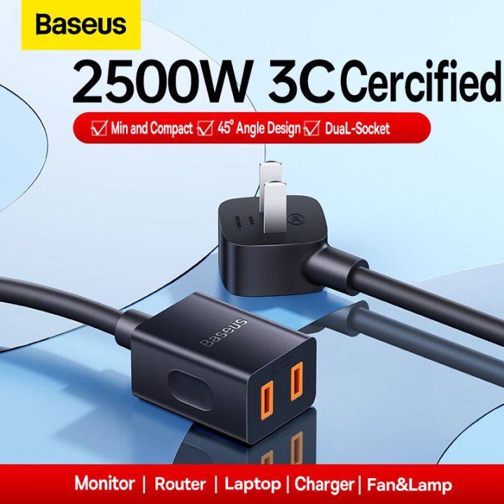 Baseus Power Extension Cord Mini Portable Desktop Powerstrip 2500W  Extension Plug for Mobile Phone Tablet Notebook Charger Fan Hair Dryer TV |  