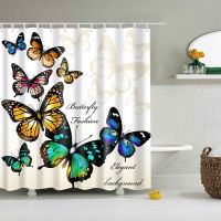 Chinese Shower Curtain Polyester Butterfly Pattern Printed Shower Curtains Bathroom Butterflies Printing Bathroom Accessories